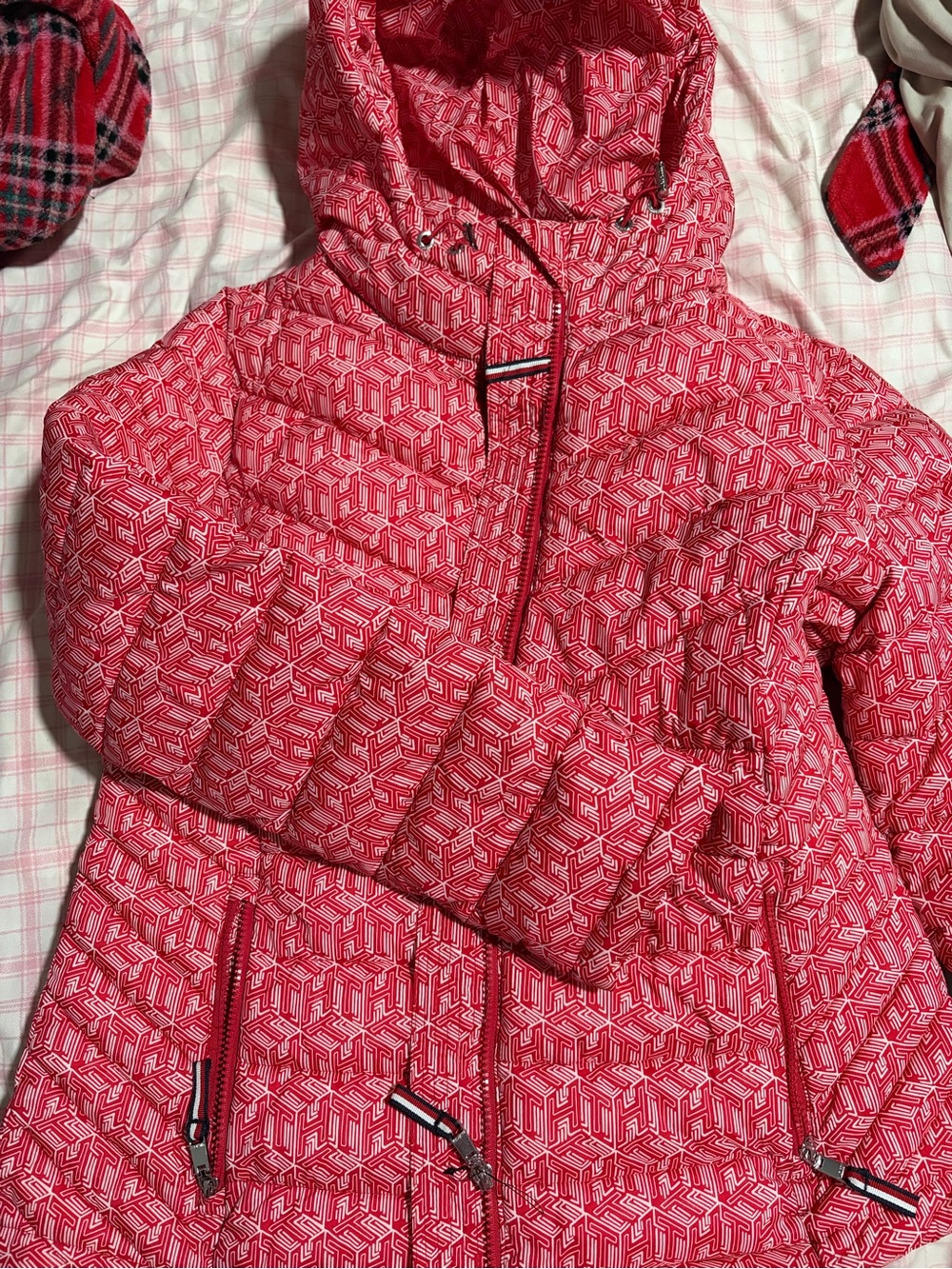 Tommy Hilfiger Pink Patterned Hooded Puffer Coat